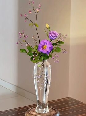 新中式花瓶玻璃透明水养