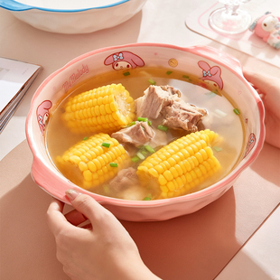 三丽鸥汤碗煲汤喝汤专用酸菜鱼大盆陶瓷排骨汤水煮鱼家用双耳面碗