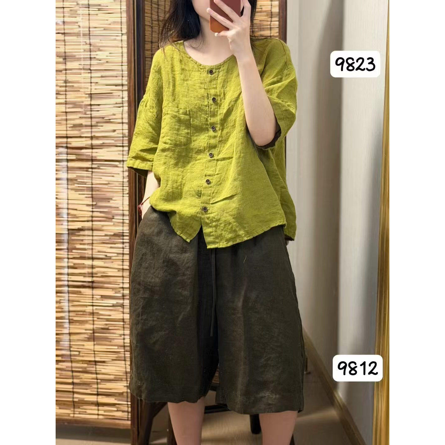 夏季纯亚麻短袖宽松显瘦衬衫女