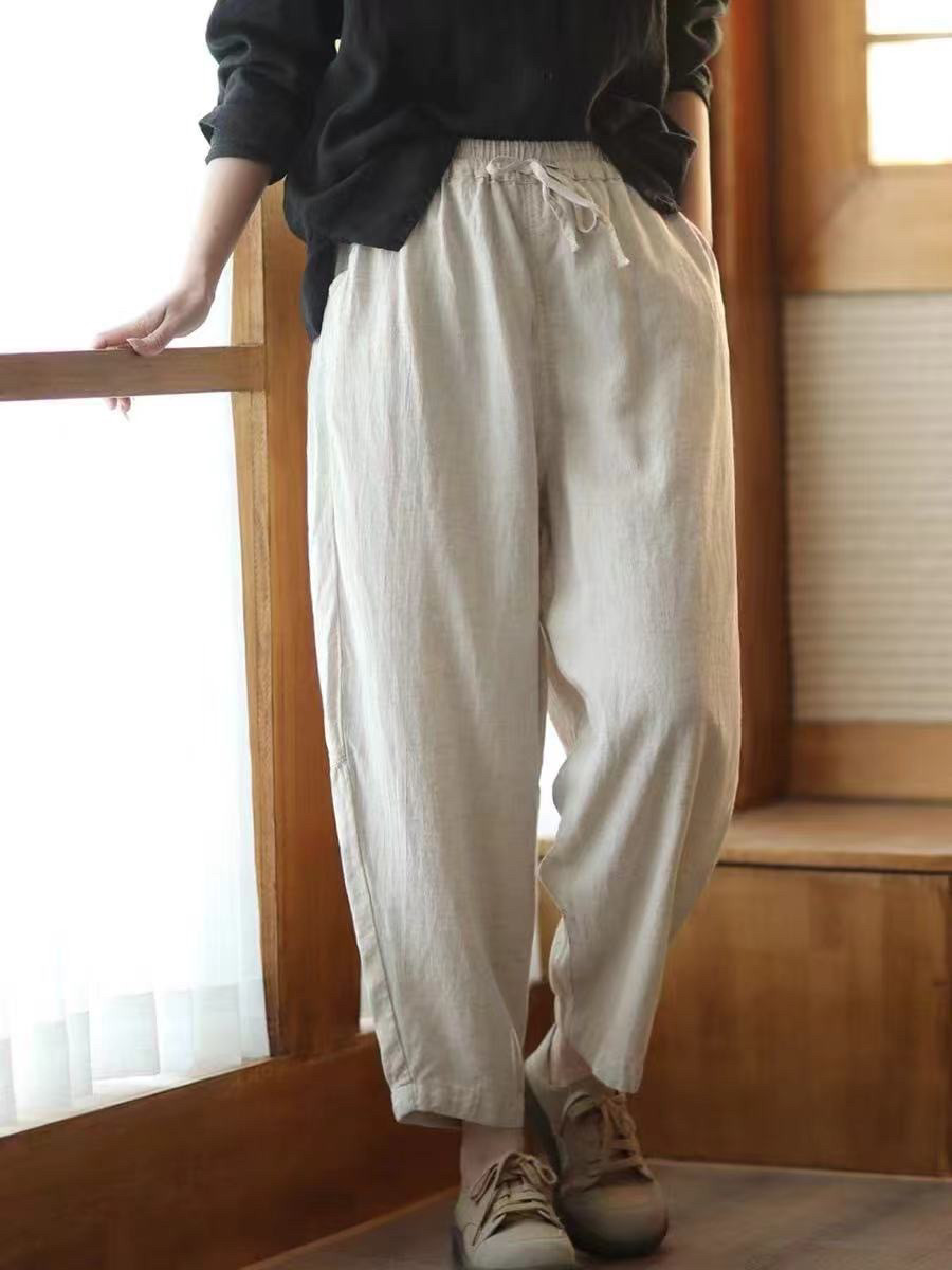 纯色麻裤百搭休闲亚麻休闲长裤女