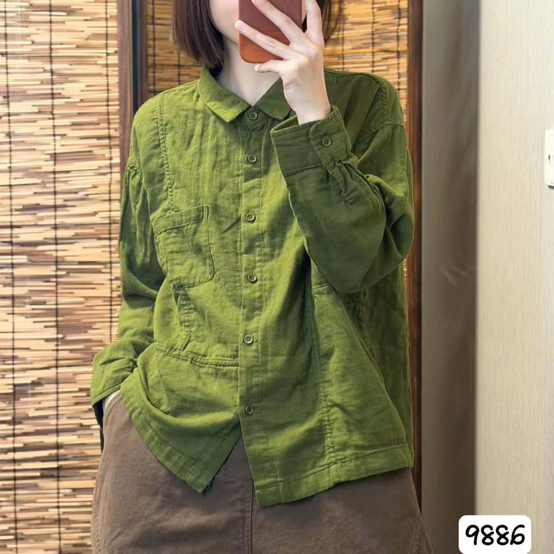 秋季衬衫纯棉上衣棉纱长袖衬衫
