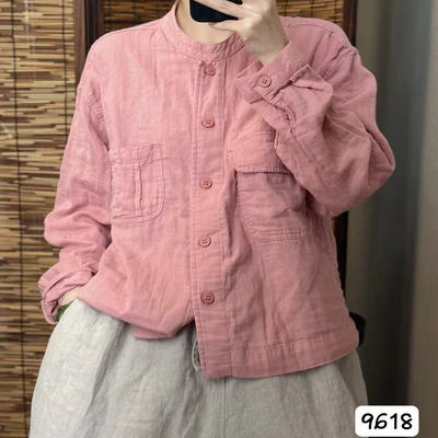 棉纱质长袖衬衫女士休闲百搭