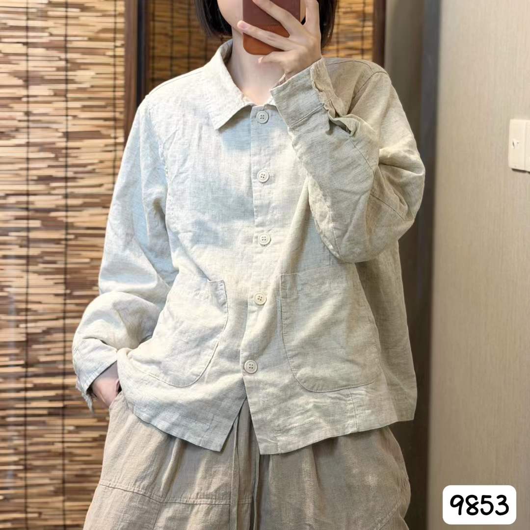 休闲风亚麻衬衫女长袖外套