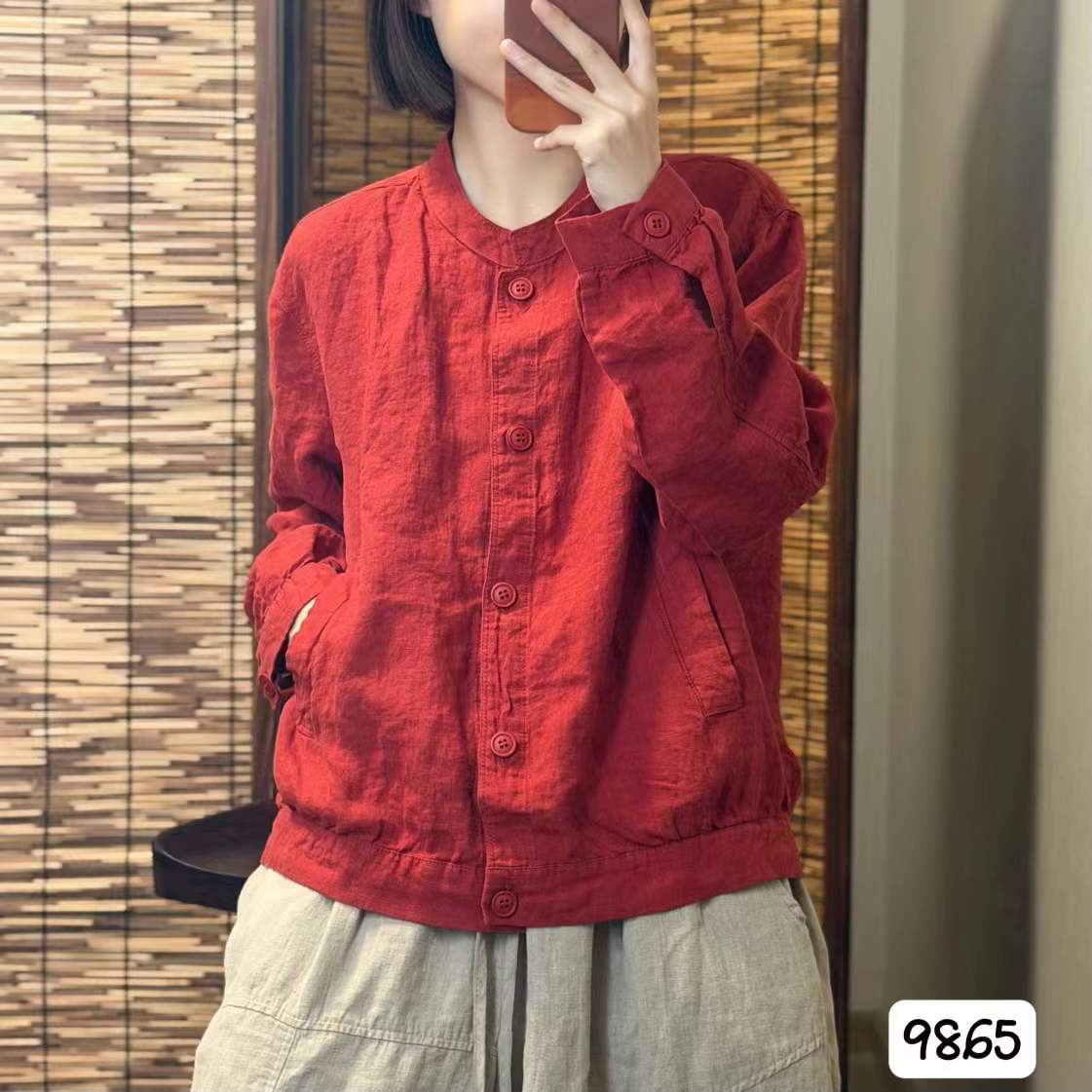通勤风亚麻外套女长袖宽松开衫