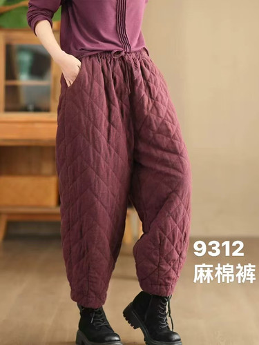 9312复古文艺亚麻夹棉加厚棉裤