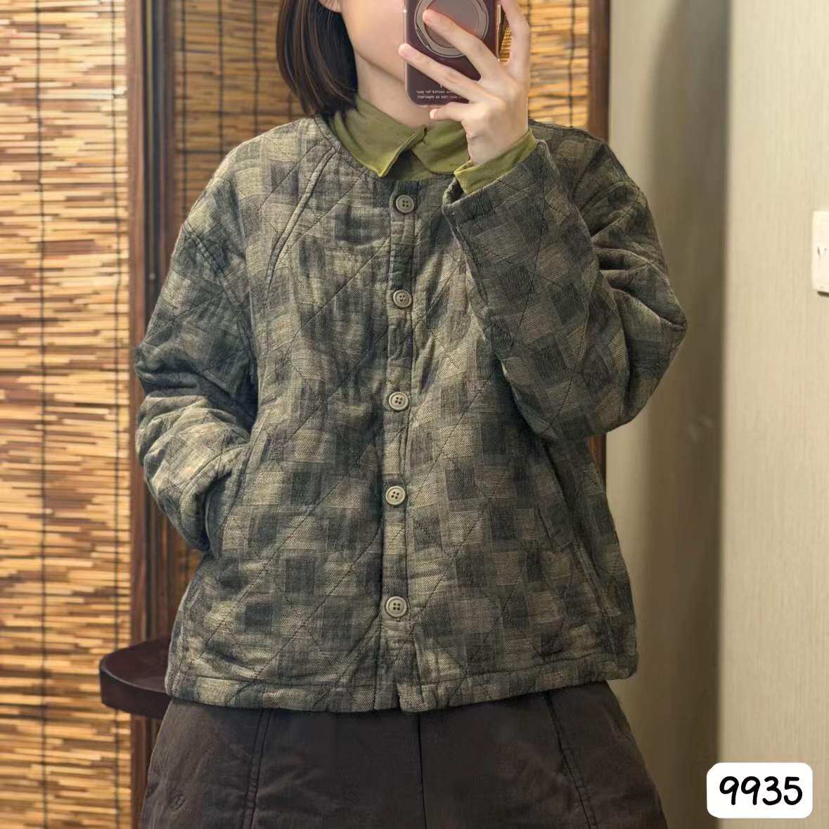 冬季棉衣复古菱格纹棉服女