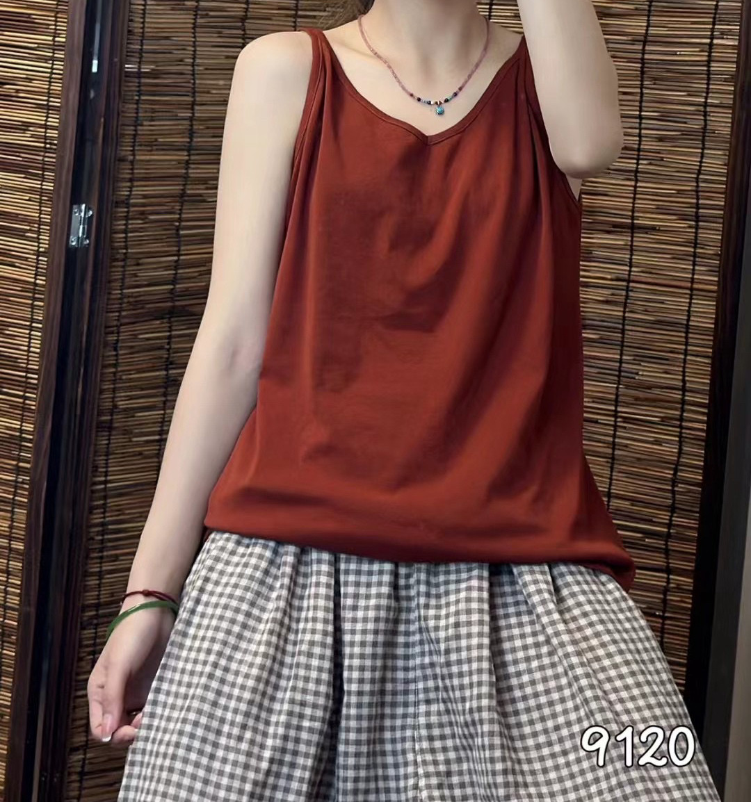 9120春夏新款文艺简约棉吊带打底衫女纯色休闲基础无袖背心百搭女