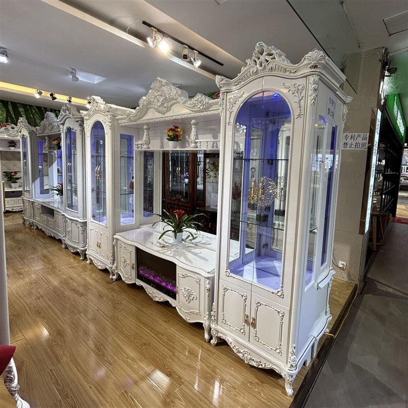 欧式电视柜组合墙一体电视墙柜组合柜酒柜客厅背景墙影视柜地柜白