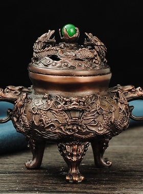 极速纯铜九龙香炉摆件九转乾坤鼎炉家用檀香盘Q香炉双龙戏珠三足