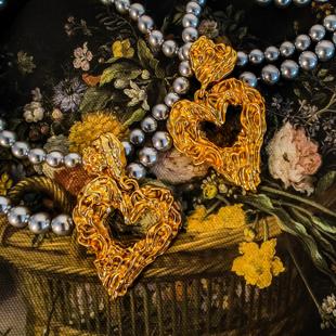 复古素金爱心熔岩香奶奶夸张方圆脸港风大女主重工耳环 相契