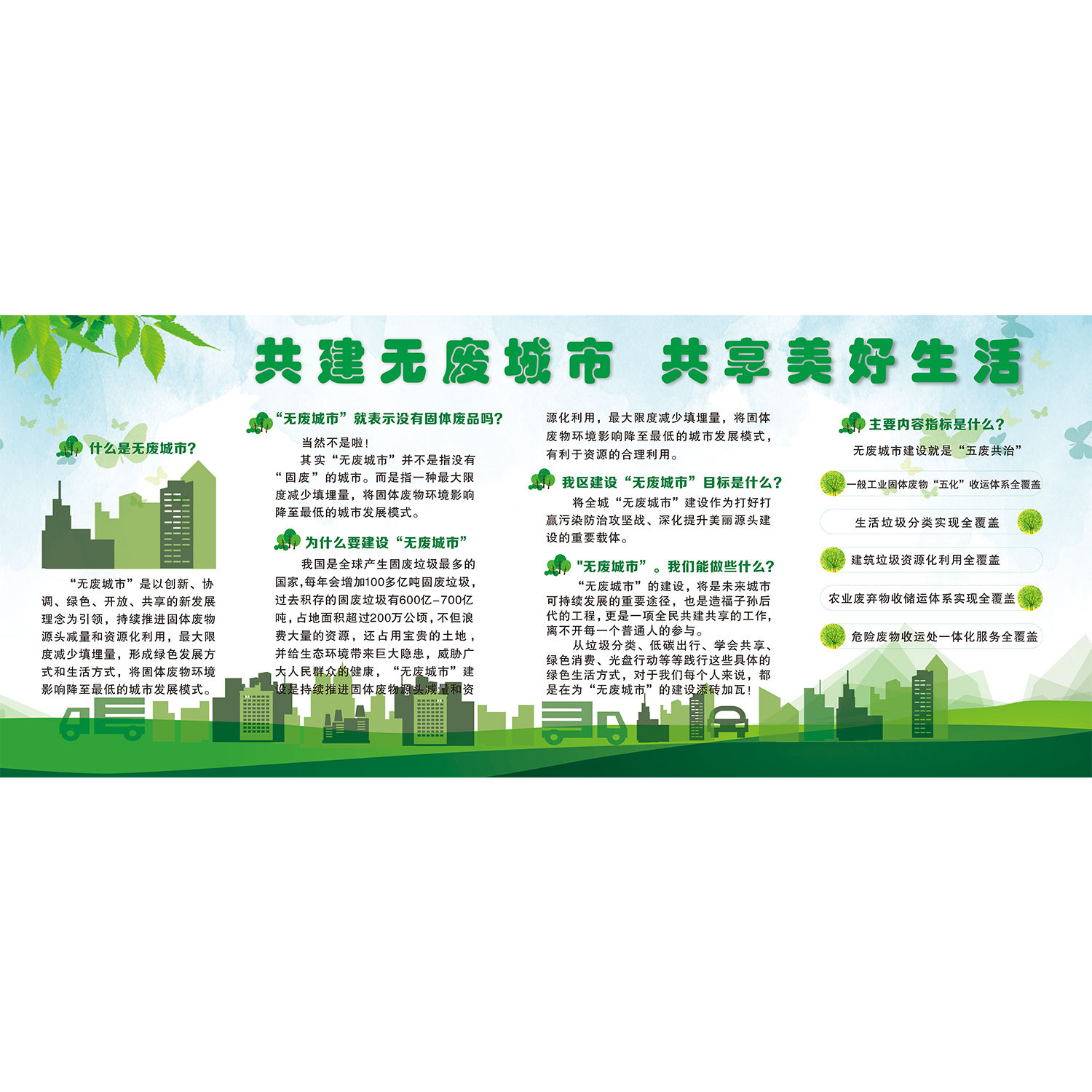 共建无废城市共享美好生活文明城市宣传栏墙贴图海报印制