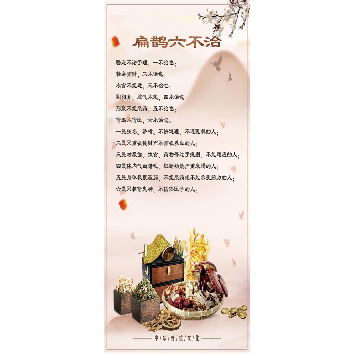 扁鹊行医六不治宣传画 美容院中医养生馆经络养生身体理疗墙贴画