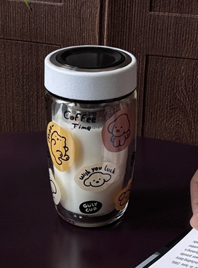 大橘双层玻璃杯女士车载泡茶杯高硼硅耐高温水杯ins风可爱水杯子