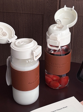 高级感轻奢双饮水杯2025车载男士高硼硅玻璃吸管杯直饮耐高温杯子