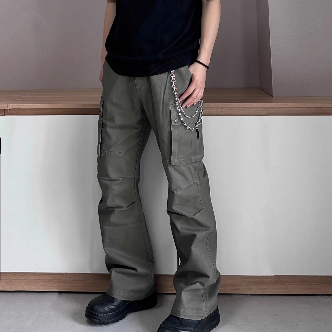 ZLAYCO水洗做旧风琴口袋修身pansk微喇工装裤Cleanfit立体剪裁