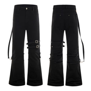 ZLAYCO绑带vibe牛仔工装裤男高街ins潮牌长裤微喇显瘦裤子