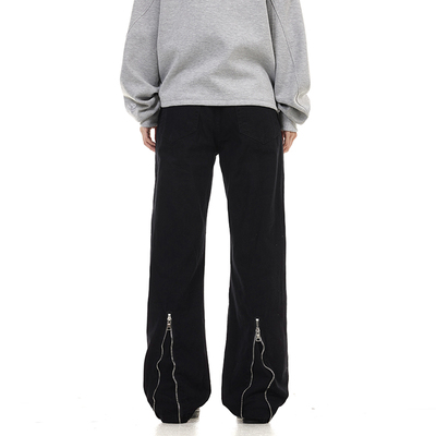 黑色微喇拉链显瘦国潮高街长裤子