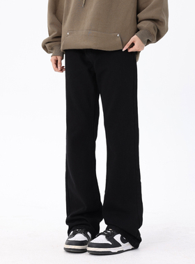 ZLAYCO 美式高街黑色牛仔裤男女vibe百搭直筒基础微喇显瘦长裤子