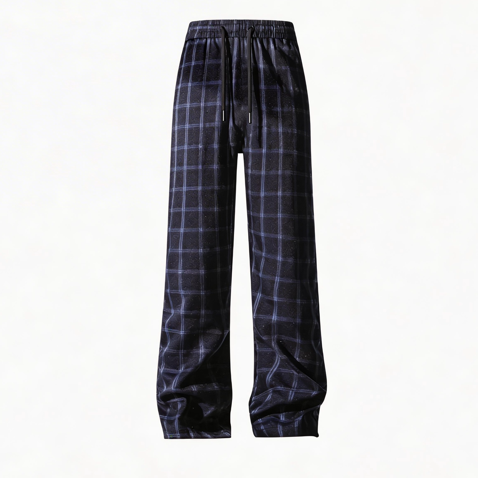 ZLAYCO美式蓝黑格子条纹直筒中腰系带百搭宽松卫裤透气长裤休闲裤