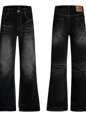 ZLAYCO美式vibe做旧黑色牛仔裤男女秋季国潮显瘦裤情侣微喇叭长裤