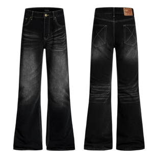 情侣微喇叭长裤 ZLAYCO美式 国潮显瘦裤 男女秋季 vibe做旧黑色牛仔裤