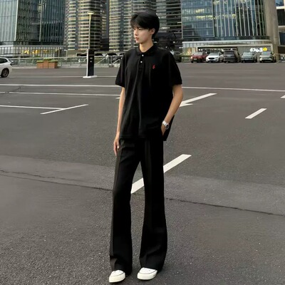 ZLAYCO美式高街黑色cleanfit廓形西裤男女直筒微喇休闲裤百搭长裤