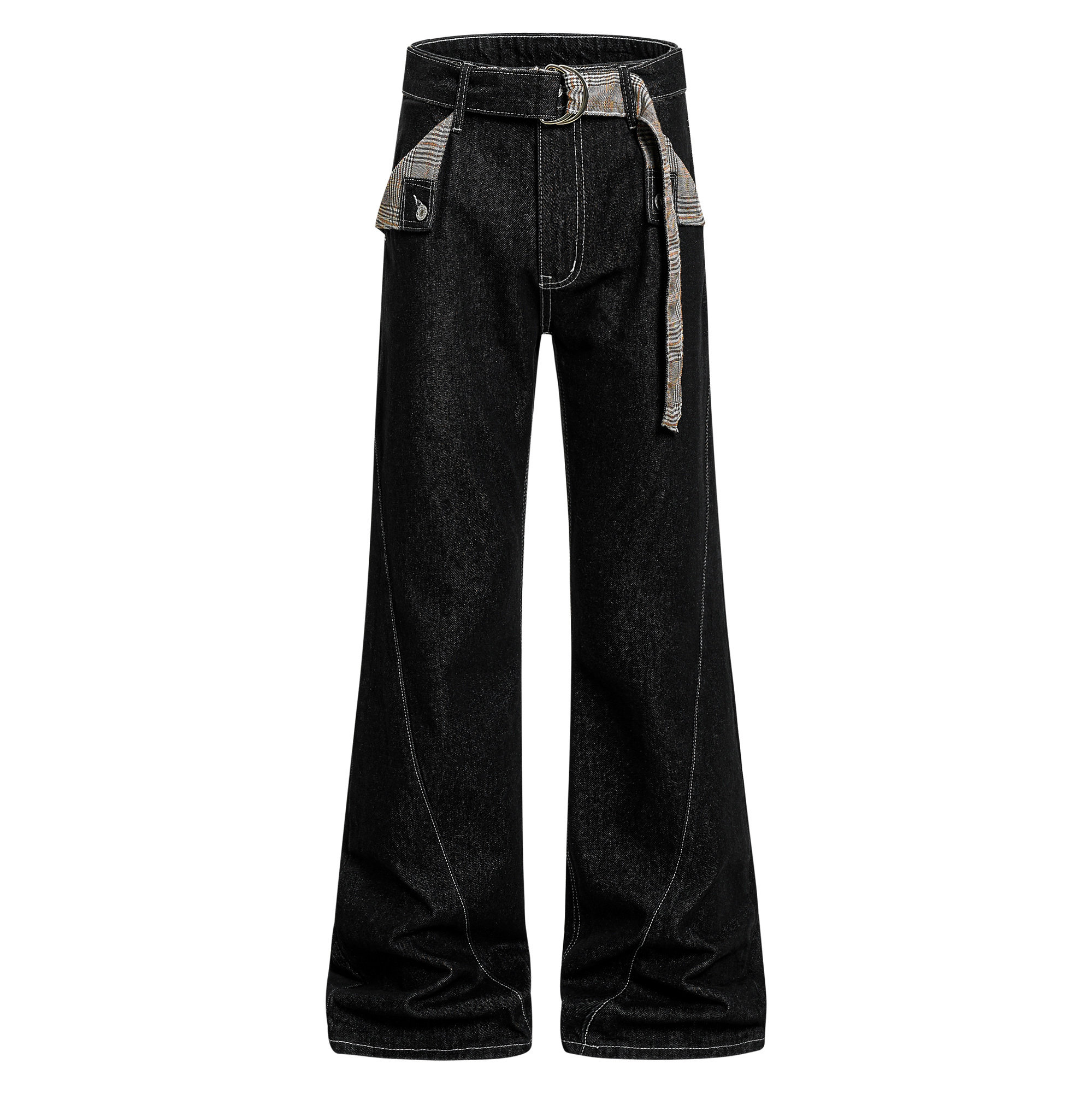 ZLAYCO美式千鸟格腰带原牛黑微喇男女牛仔裤cleanfit宽松显瘦长裤,男装,牛仔裤,淘宝优惠券,粉丝福利购,淘宝优惠卷