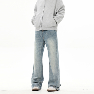 男女水洗做旧cleanfit百搭长裤 ZLAYCO 国潮复古蓝直筒微喇牛仔裤