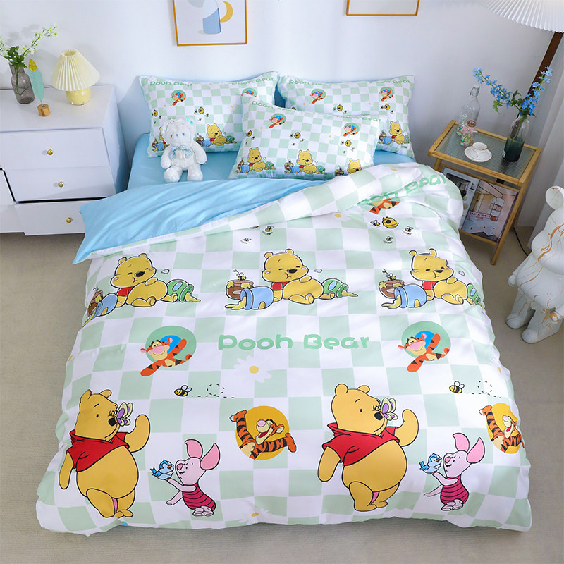 迪士尼纯棉床上四件套1.5m卡通儿童小熊床裙套件宿舍全棉床单被套