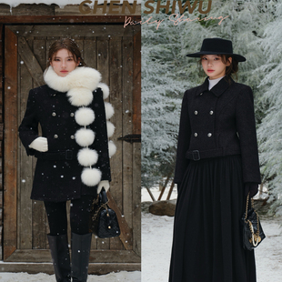 陈十五25秋冬【情迷东京】可拆卸短裙夹羽绒羊毛混纺外套