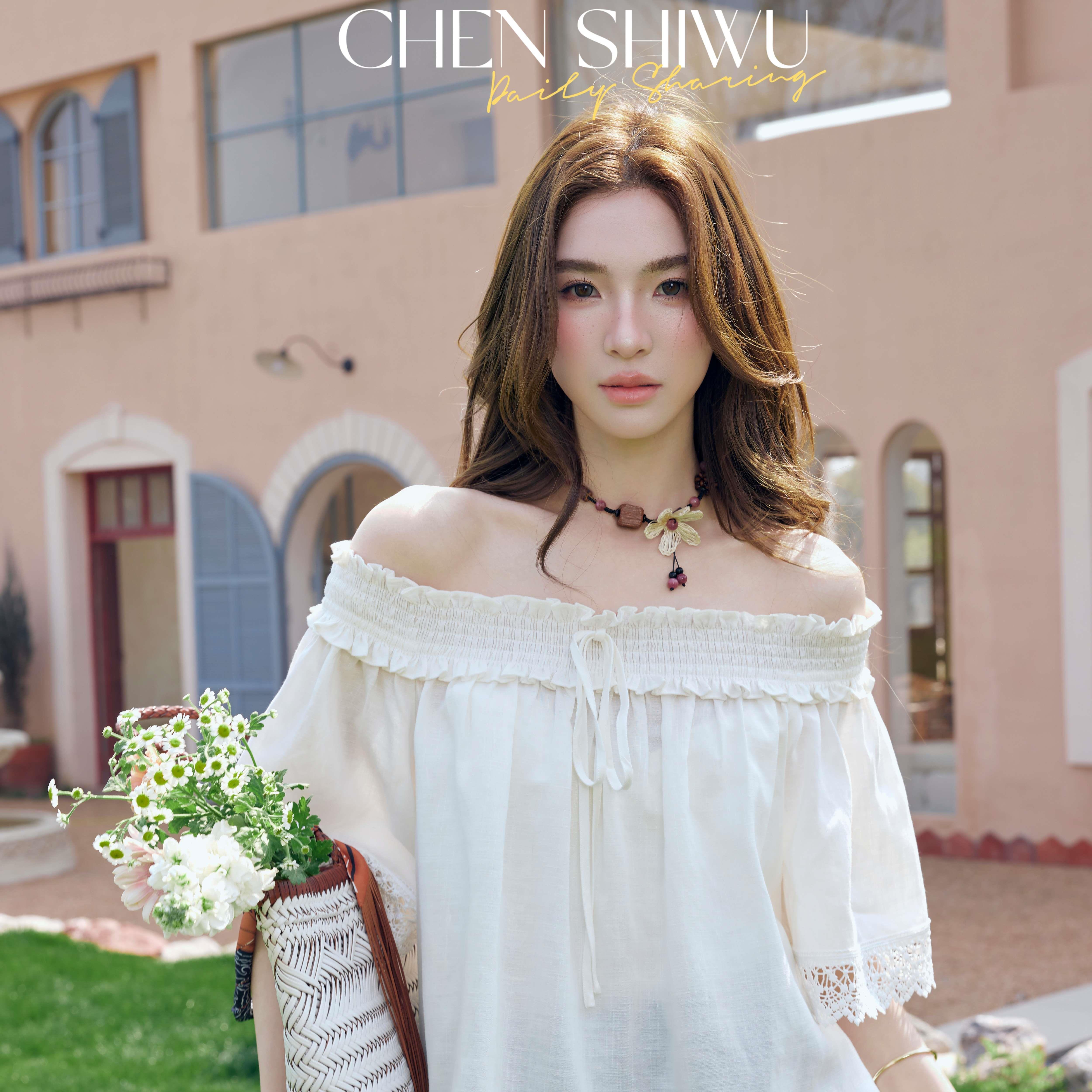 CSW·陈十五26夏季【千与千寻】亚麻混纺一字肩镂空花边拼接短袖