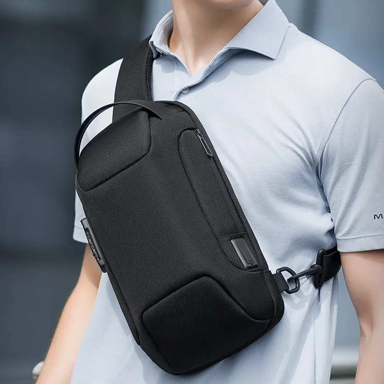 男士胸包密码锁时尚机车包斜挎包