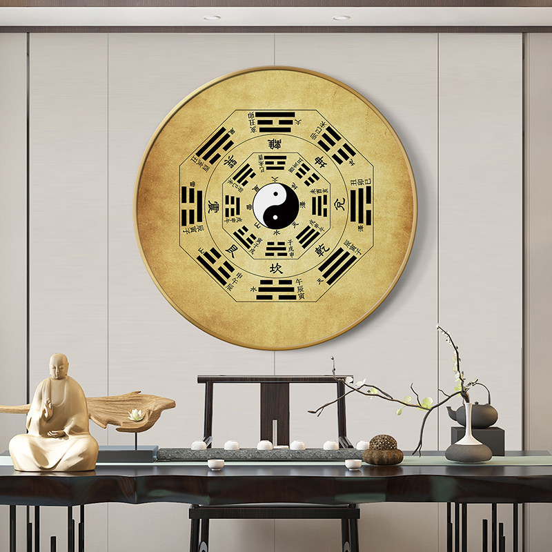网红网红新中式太极五行客厅壁画八卦图易经玄关背景墙养生馆装饰