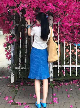 【im向】 热恋岛屿 烫金雪纺碎花半身裙女夏腰头蕾丝拼接设计半裙