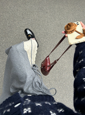 SourceWithU 庄园少女 50羊毛蕾丝系带半裙遮肉长款灰色伞裙秋冬