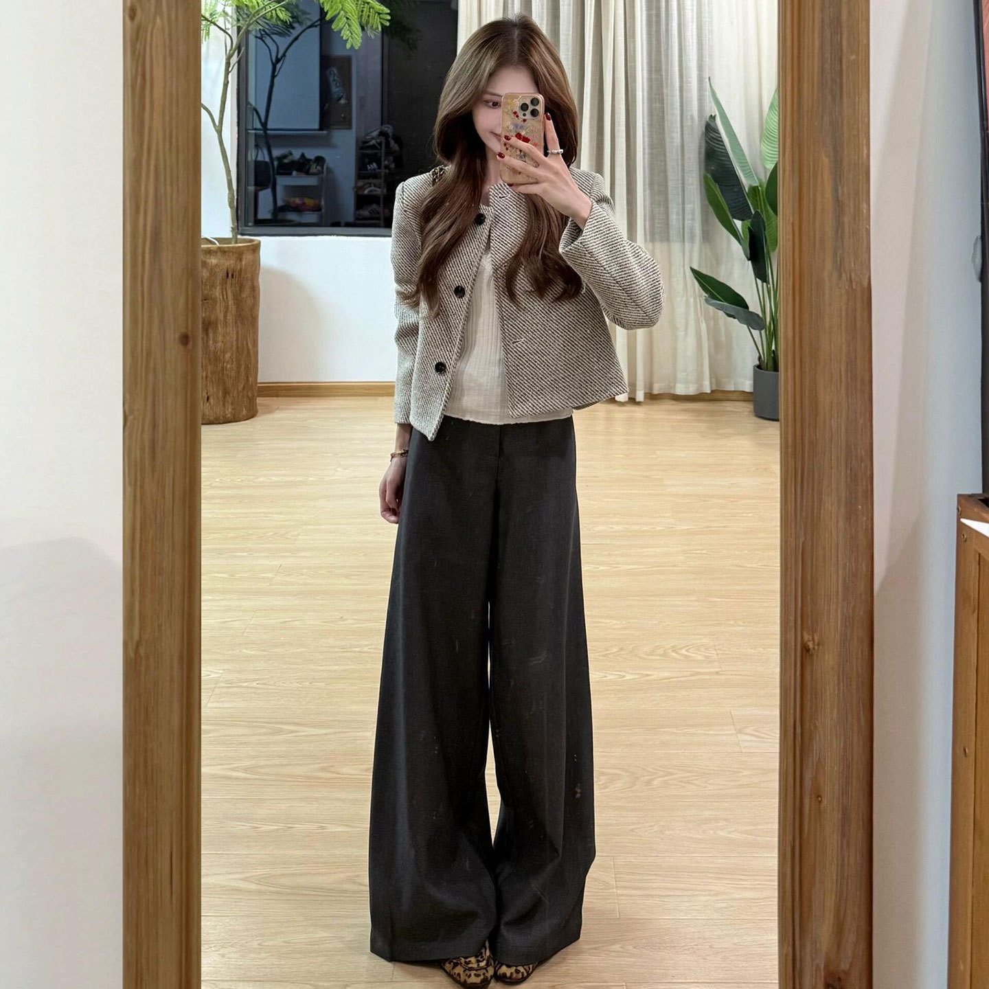 上衣女条纹宽松毛呢小香风外套秋