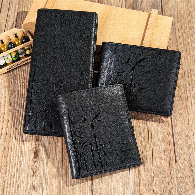 玛轮特钱包男长款真皮包青年牛皮竹子压印图案钱夹男士皮卡夹时尚