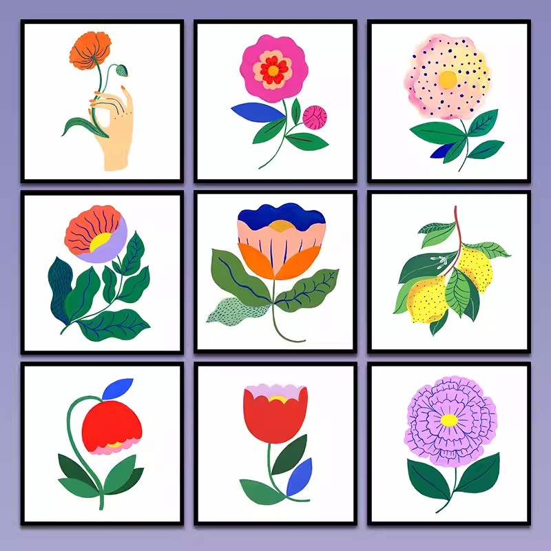 动漫卡通小尺寸数字油画diy手工填色植物花朵插画儿童卧室装饰画图片