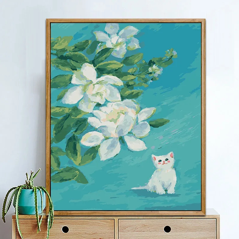 画画diy数字油画手工绘画涂色治愈风景画减压填充油彩画荷塘月色