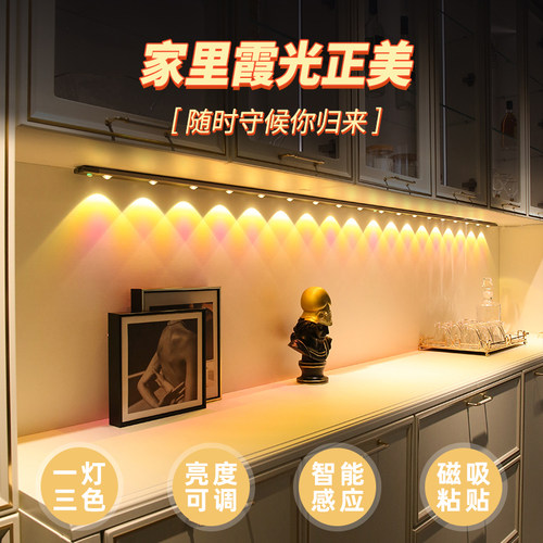 LED落日灯玄关橱柜氛围灯充电免布线智能人体感应家用过道橱柜灯
