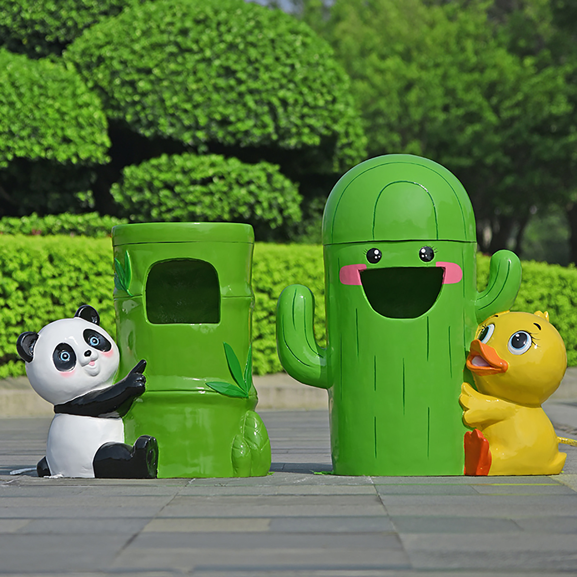 户外玻璃钢垃圾桶雕塑公园幼儿园卡通动物创意环卫分类果皮箱摆件