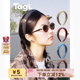 Tagi.奶油爱心金属滴油镶钻复古牛仔发箍高颅顶头箍发卡