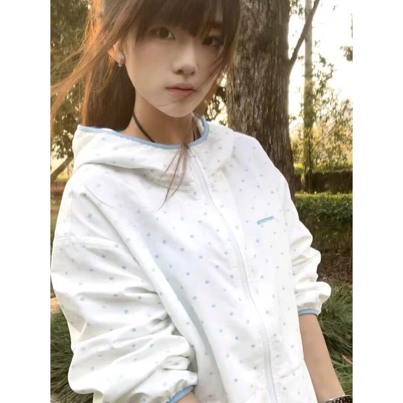 韩系宽松满印波点防晒衣2026夏天小个子透气轻薄连帽户外防晒上衣
