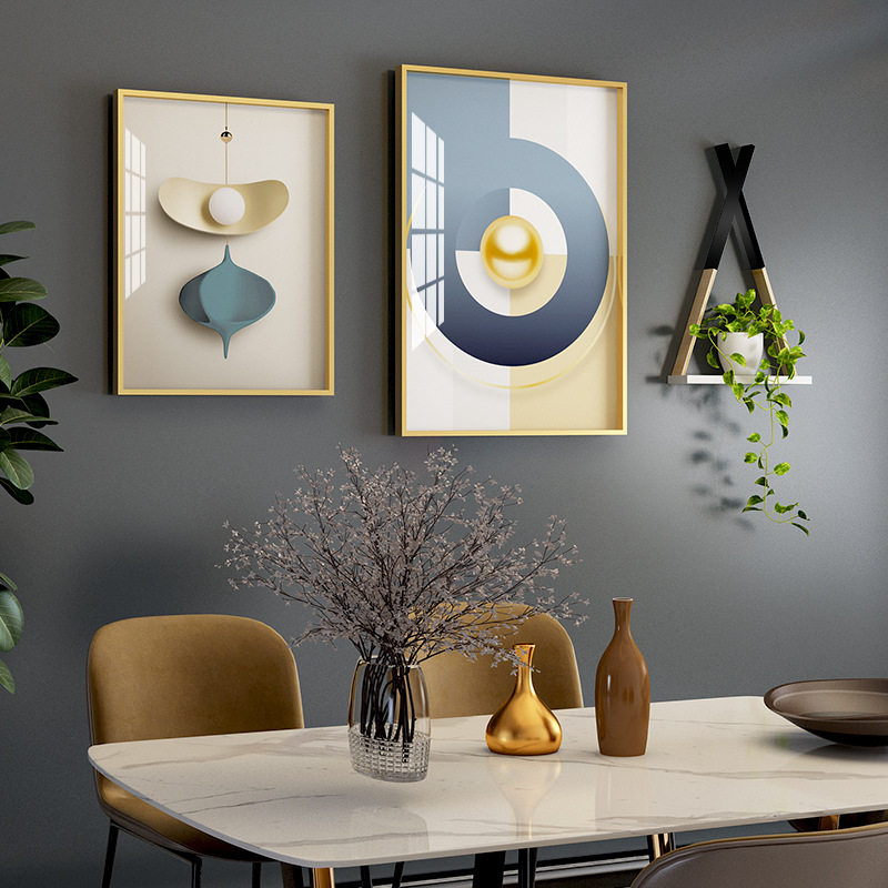 新中式铝合金艺术几何餐厅装饰画置物架组合卧室沙发背景墙饰品