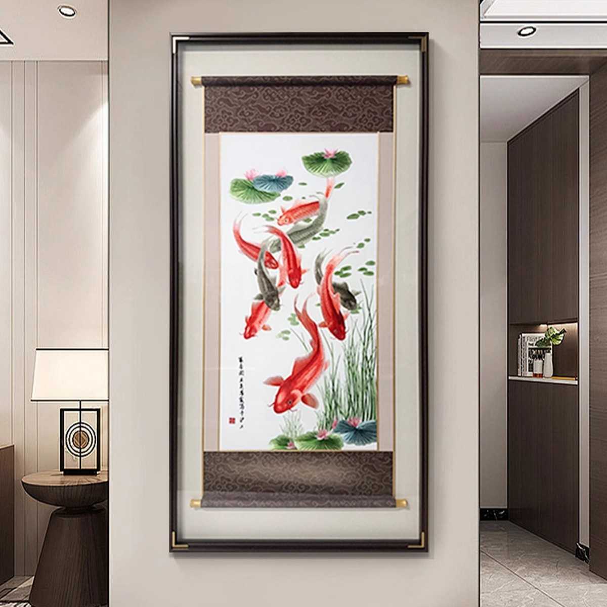 苏绣九鱼图新中式玄关装饰画｜3D