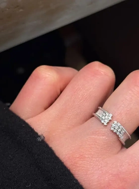 新款欧美简约满天星锆石戒指女高级轻奢复古时尚精致宽面开口指环