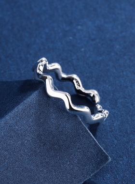 新款简约森系甜美扭线光面波指环开口韩版个性创意小波浪银饰品