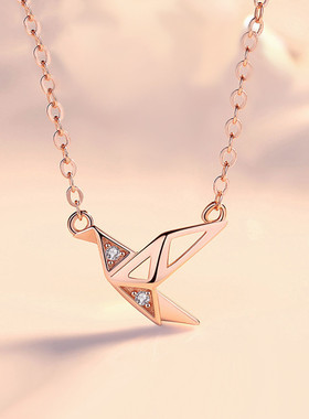 千纸鹤项链女锁骨链韩版森系小清新玫瑰金镂空吊坠项链饰品项