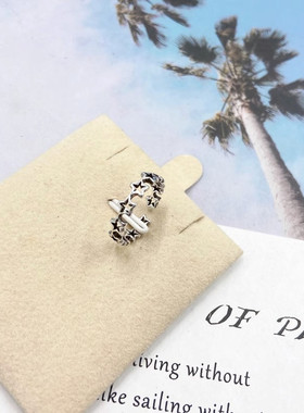 简约复古五角星戒指时尚创意做旧星连星泰银开口戒指个性韩版饰品