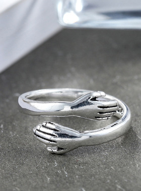 欧美饰品爱的拥抱戒指复古手饰开口戒指首饰男女戒子可选做旧指环